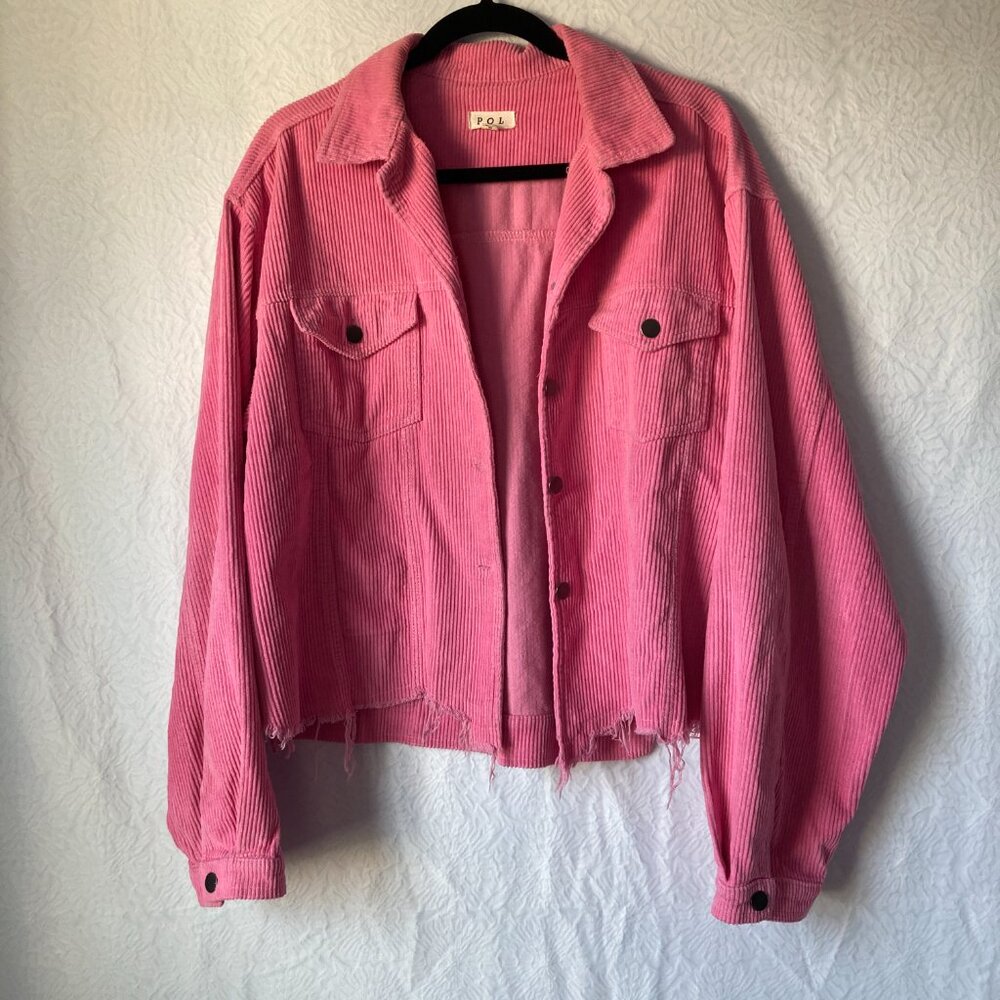 POL Clothing Washed Corduroy Trucker Jacket Pink Size Large - Picture 4 of 13